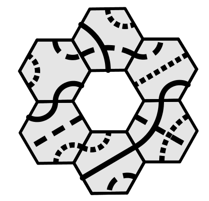 10. Hvilken brikke passer i midten slik at linjer som er like kobles sammen? (A) (B) (C) (D) (E) 11. Hvilke av de tre brikkene nedenfor kan vi sette sammen til et kvadrat?