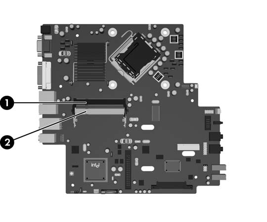 Besette SODIMM-sokler Det finnes to SODIMM-sokler på systemkortet, med én sokkel per kanal. Soklene er merket DIMM1 og DIMM3. DIMM1-sokkelen fungerer i minnekanal A.