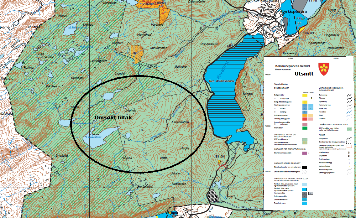 områder med hensynssone for viktige natur- og friluftsinteresser. Utsnitt fra komuneplanens arealdel.