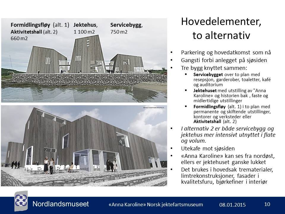 Vurderinger Prosjektets vurderinger: begge alternativene løser hovedutfordringen; sikre AK for framtida, samtidig som man utvikler en ny attraksjon i Bodø og gir et nytt anker for lokal historie "nå