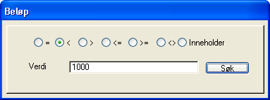 Slik fungerer utvalgene Sett filter til ( Type =): Funksjonen setter filter til å være lik teksten eller sifferet i det feltet der du høyreklikker.