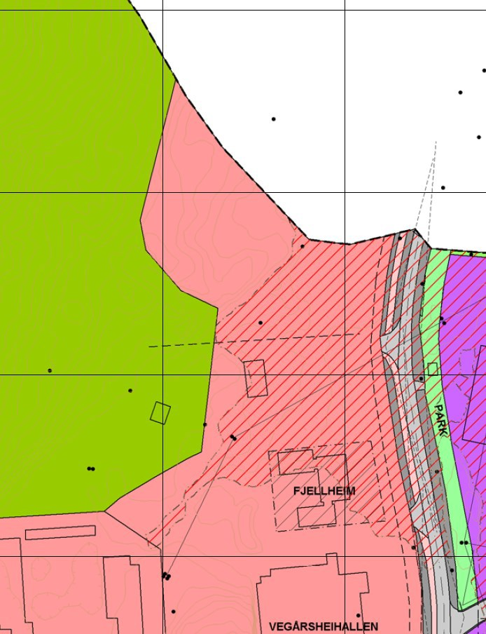 2. Justering av formålsgrense. Kjørkeliheia/VSA. I mars 2014 ble kommuneplanen for Vegårshei kommune vedtatt inkludert endringen vist i skissen til høyre under.