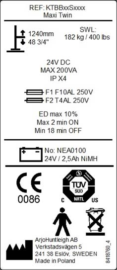 Nød- Senkeetikett Klemmeinstruksjoner Merkelapp Vannivåmerke 182 kg 400 lb XS S M L LL XL Batteriindikatoretikett Seilstørrelsesetikett 24Vdc 2,5Ah REF NEA 0100-083 Varemerkenavn LOT YYMM Produktnavn