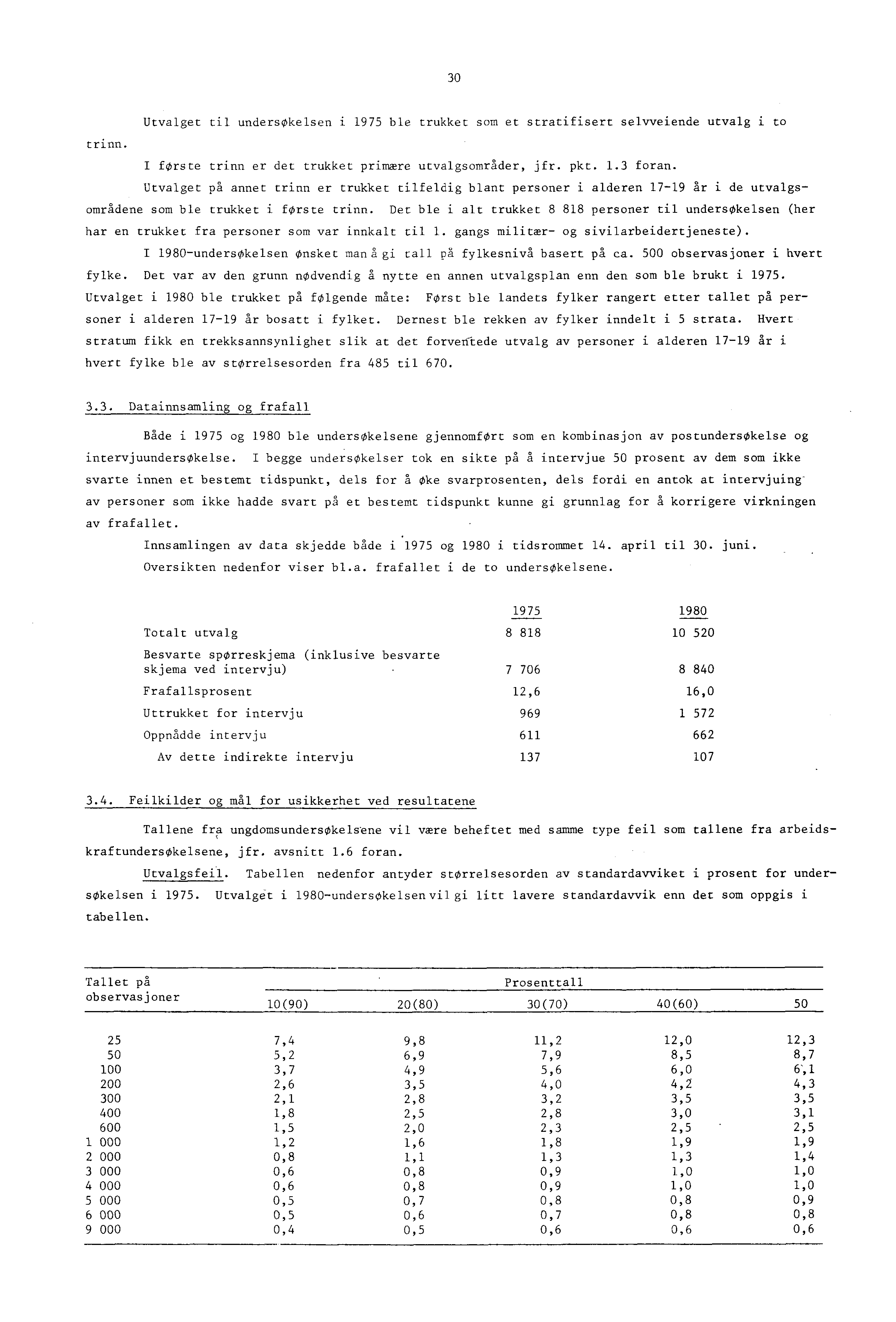 30 Utvalget til undersøkelsen i 975 ble trukket som et stratifisert selvveiende utvalg i to trinn. I første trinn er det trukket primære utvalgsområder, jfr. pkt..3 foran.