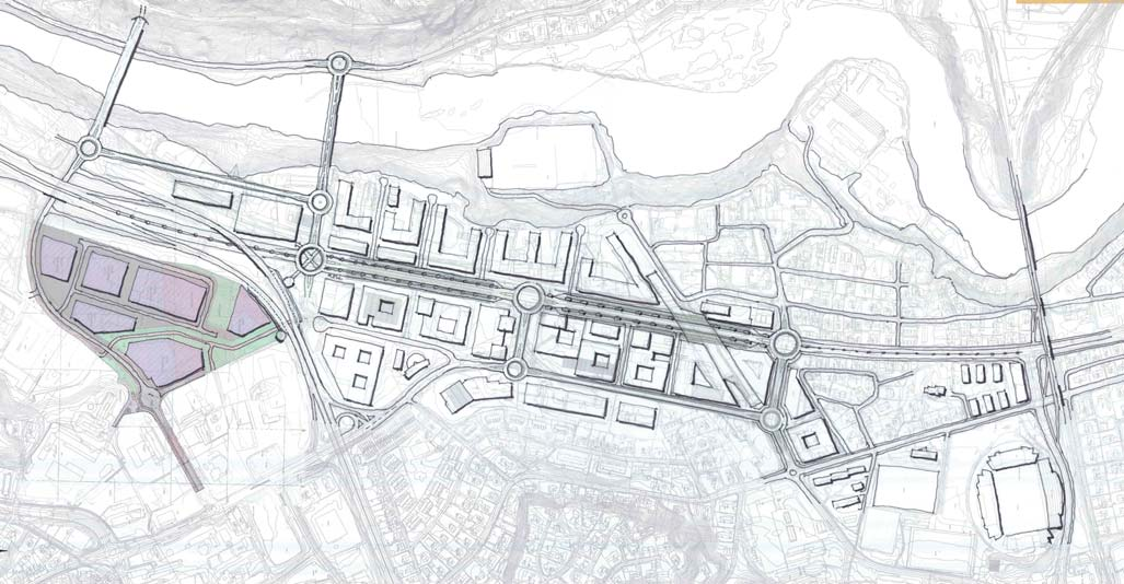 4. Boulvard løsning Tverrsnitt som viser Boulevard løsning. Den bør ha en regulert bredde på 40 meter. Boulevarden er en optimal måte og utvikle høytrafikkerte gater.