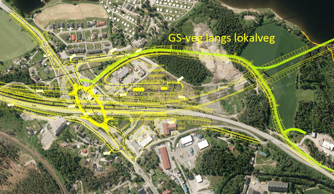 E6 Moelv Biri, kommunedelplan med KU for ny Mjøsbru 53 N Figur 4-18: Gang- og sykkelveger for ny E6 i Moelv, vedtatt alternativ sør. Disse knyttes til ny lokalveg med parallelført gang og sykkelveg.