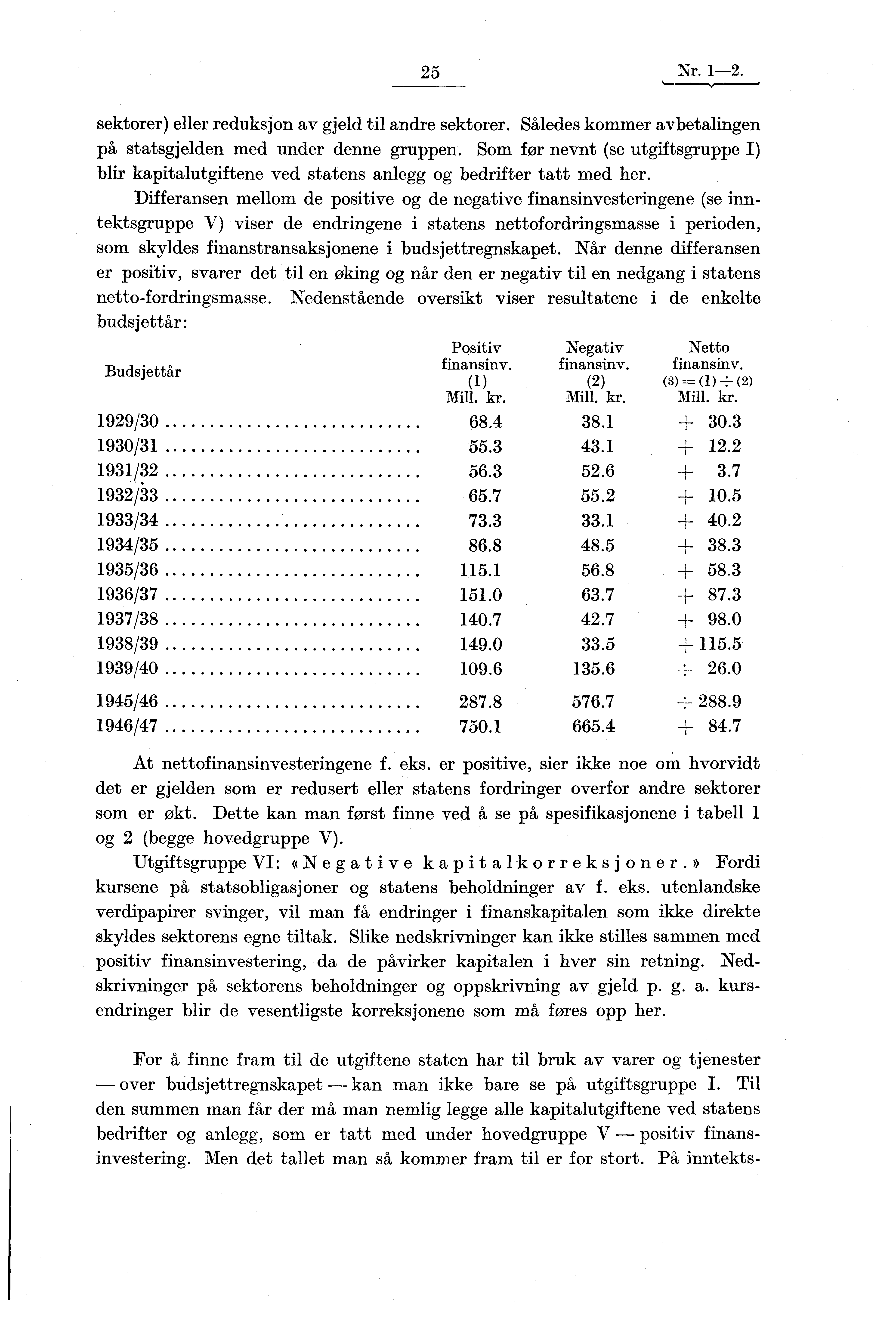 25 Nr. 1-2. sektorer) eller reduksjon av gjeld til andre sektorer. Således kommer avbetalingen på statsgjelden med under denne gruppen.