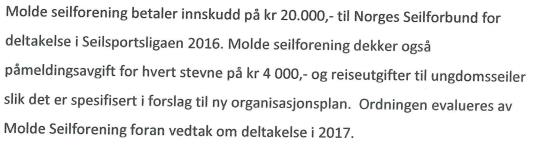 Sak 6 a: Seilsportsliga videre deltakelse? Molde Seilforening har deltatt i Seilsportsligaen 2016. For informasjon om ligaen, se https://seiling.klubb.nif.no/seilsportsliga/sider/om-seilsportsligaen.