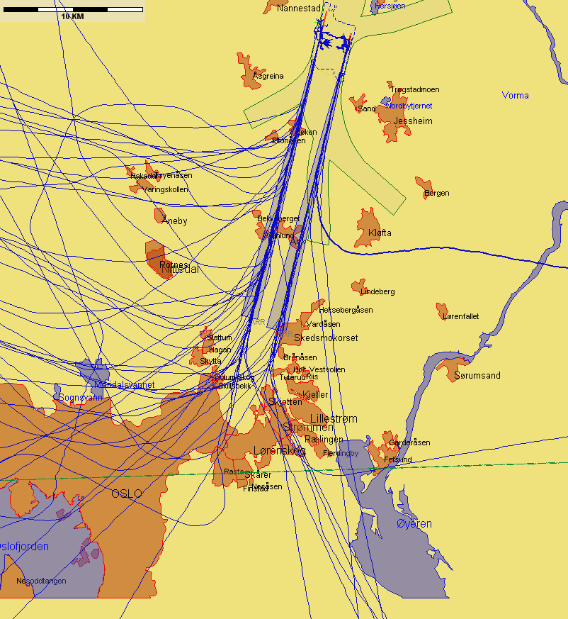 Landinger fra sør med andre flytyper, eksempeldag med nordlig trafikkretning hele dagen Figur 3. Mandag 9.