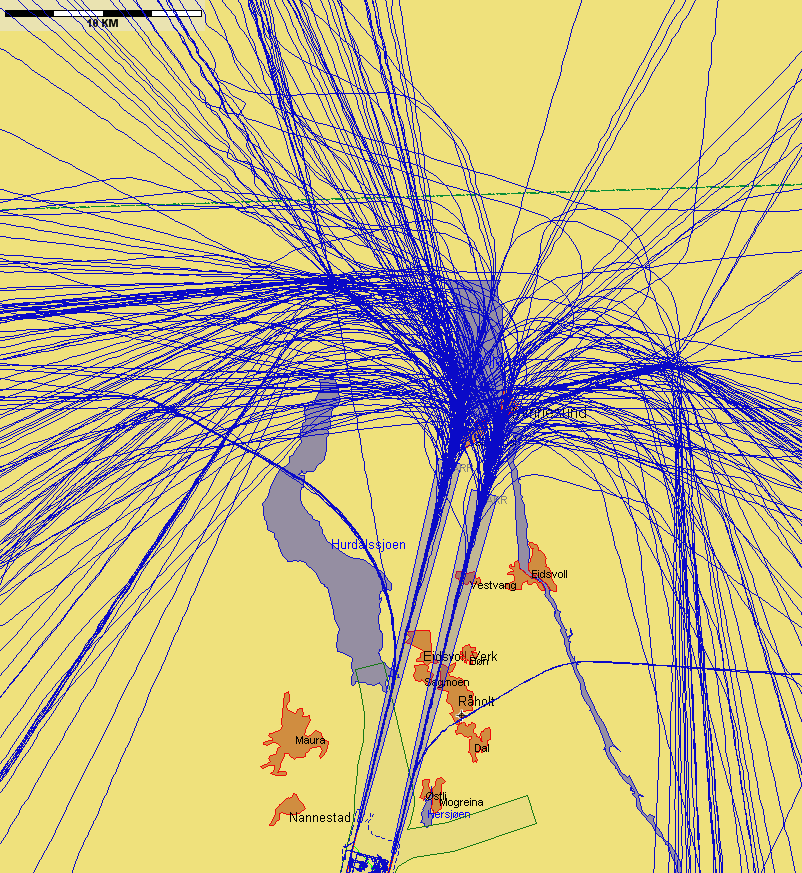 Landinger fra nord med jetfly, eksempeldag med sørlig trafikkretning hele dagen Figur 4. Fredag 20.