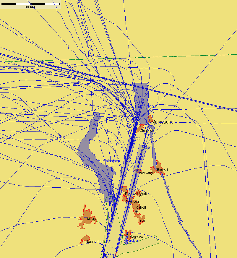 Landinger fra nord med andre flytyper, eksempeldag med sørlig trafikkretning hele dagen Figur 5. Fredag 20.