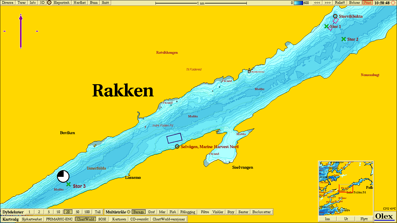 Figur 2.1: Oversiktskart over Follafjorden, med undersøkelsesområdet innrammet. Kartkilde: Olex AS. Figur 2.