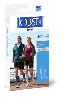 JOBST SPORT DEN SPORTY KOMPRESJONSSTRØMPEN TIL TRENING Gradert kompresjon for forbedret blodsirkulasjon Mikrofiber holder bena tørre og behagelige Strømpen puster og har carbonfibre som reduserer