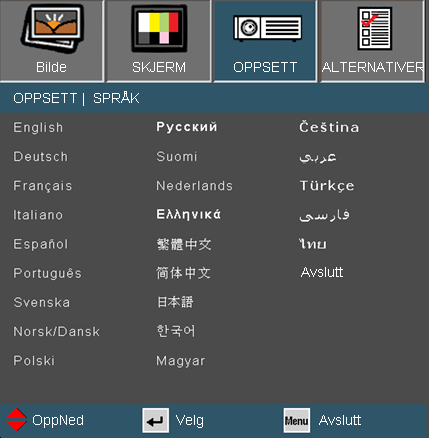 Brukerkontroller OPPSETT SPRÅK Språk Velg flerspråklig OSD-meny.