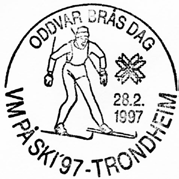 Stempel nr. S141 Type: Motiv Brukstid 20.02.1997 TORGEIR BRANDTZÆGS DAG VM PÅ SKI 97 - Reg brukt 20.2.1997 IWR Stempel nr. S142 Type: Motiv Brukstid 21.02.-01.03.1997 VM PÅ SKI 97 Reg brukt 21.2.1997 IWR Stempel nr. S143 Type: Motiv Brukstid 21.