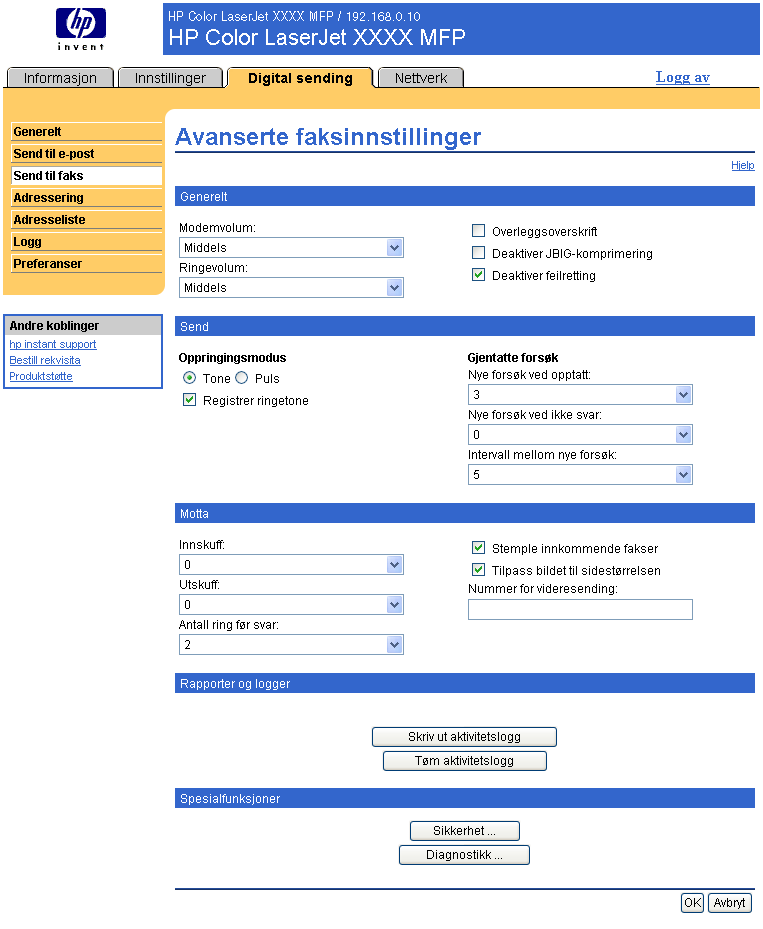 Avanserte faksinnstillinger Illustrasjonen og tabellen nedenfor beskriver hvordan du bruker denne siden.