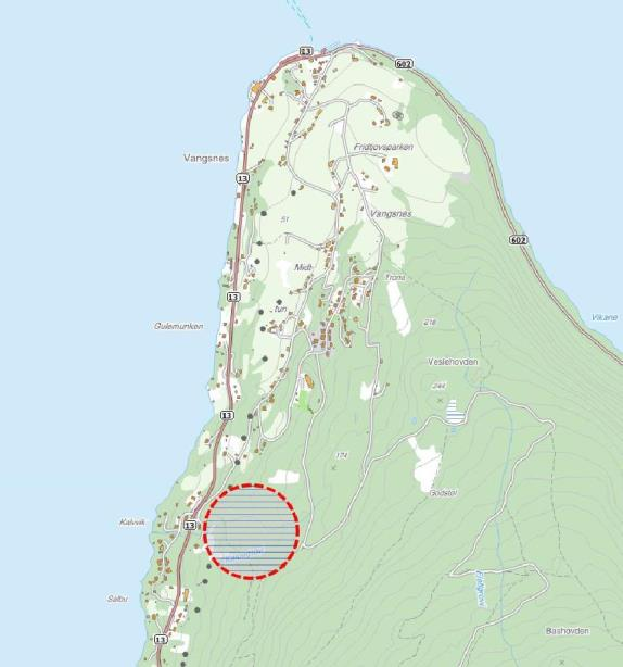 A9 Kaklehaugen, Vangsnes Område Kaklehaugen, Vangsnes Oversiktkart Areal: ca 260 da Planlagt arealbruk: Bustader og grønstruktur/friareal.