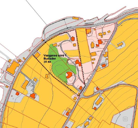 A10 Vangsnes Nord 1 Område Vangsnes Nord 1 Areal: ca 20 da Oversiktkart Planlagt arealbruk: Bustader.