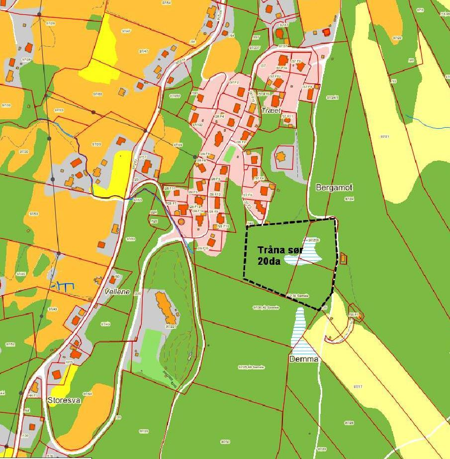 Område B11 Tråna sør Areal: 20da Oversiktkart Planlagt arealbruk: Bustader Forslag: Rådmannen.