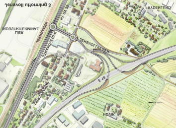 Stor rundkjøring over E18 og Strandveien Det bygges en stor rundkjøring i et plan over E18 og Strandveien, som gir full fordeling mellom E18, Strandveien og havneområdet/lierterminalen.