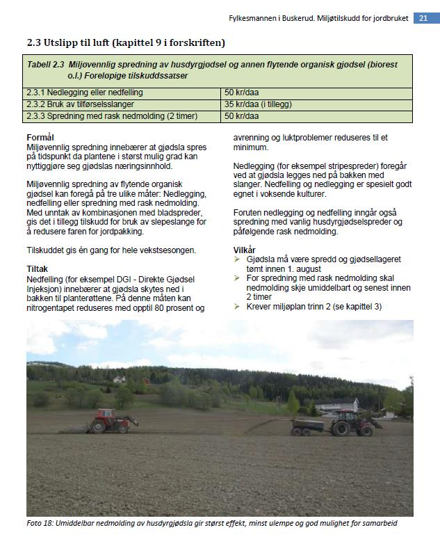 2.3 Utslipp til luft Utvidet ordningene (s 21) med «og annen flytende organisk gjødsel (biorest o.