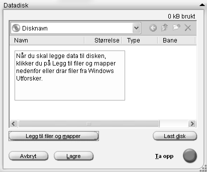 5 Legg til datafilene i vinduet for valg av filer: Klikk på knappen Legg til filer og mapper, finn og velg mappene og filene, og klikk deretter på Legg til.