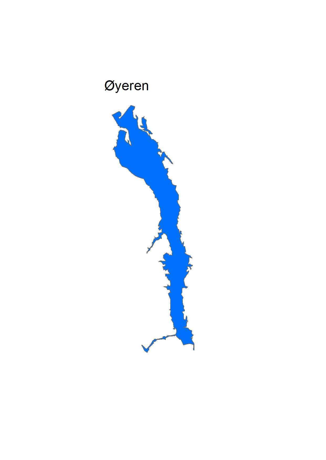 Figur 1. Kart over vannregion Glomma og Øyerens samt plassering i denne. Kilde kart over vannregion Glomma (Østfold fylkeskommune 2010). Tabell 1. Nøkkeltall for Øyeren.