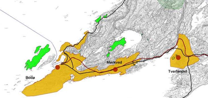 Byutviklingsområdet vist med brun farge For ny kommuneplans arealdel er målsettingen om bygging av en kompakt by viktigere enn noensinne ut fra miljø- og klimamål for samfunnet generelt.