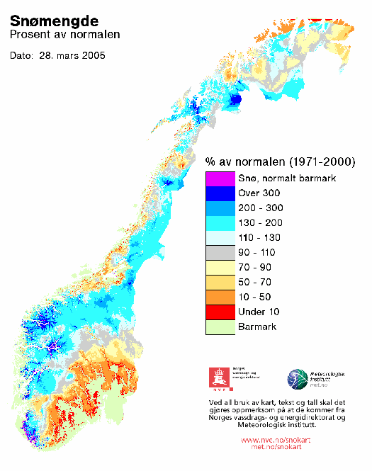 Beregnet snømagasin for det norske vannkraftsystemet var godt over normalt ved nyttår.