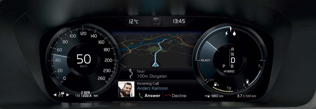 HÅNDTERE TELEFONSAMTALER Det er mulig å ringe opp og ta imot samtaler via bilen fra en Bluetoothtilkoblet telefon. Ring opp via midtdisplayet 1. Åpne delvinduet Telefon i hjem-vinduet. 2.