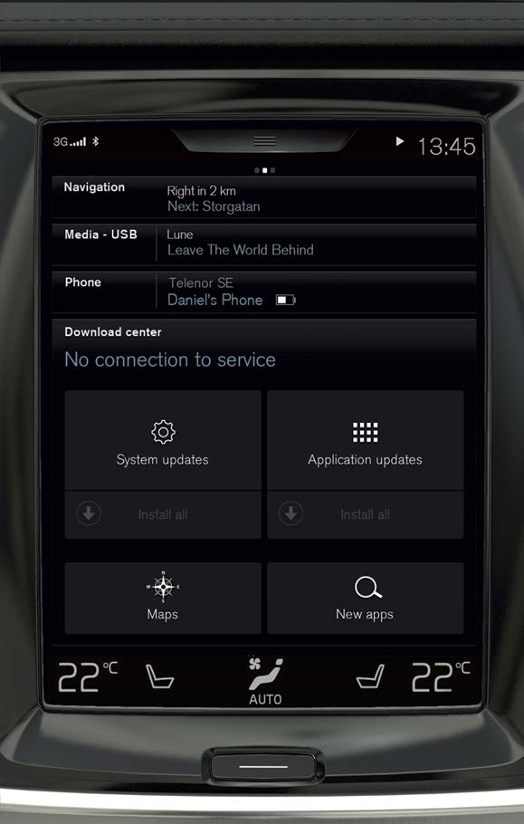 HÅNDTERE OG OPPDATERE APPER OG SYSTEMER Trykk på Nedlastingssenter i appvinduet for å oppdatere flere av bilens systemer. For at det skal være mulig, må bilen ha internettilkobling.