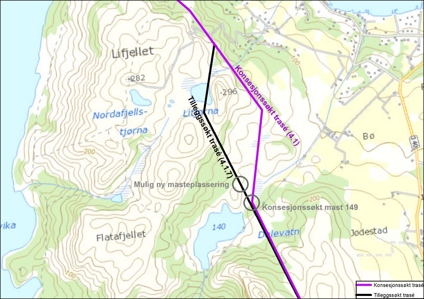 2.5.1.4 Alternativ 4.1.7 Høgafjellet og flytting av mast 149 Statnett har foretatt en ny vurdering av føringen av 420 kv-ledningen ved Høgafjellet.