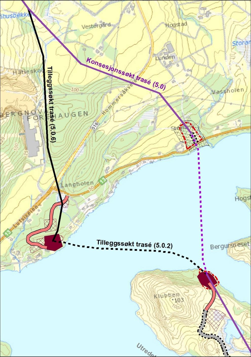 Alternativ 5.0.2 Lutsivatnet En løsning som innebærer kryssing av Lutsivatnet med kabel er konsesjonssøkt i søknaden av mai 2013 etter innspill fra flere berørte parter og myndigheter.