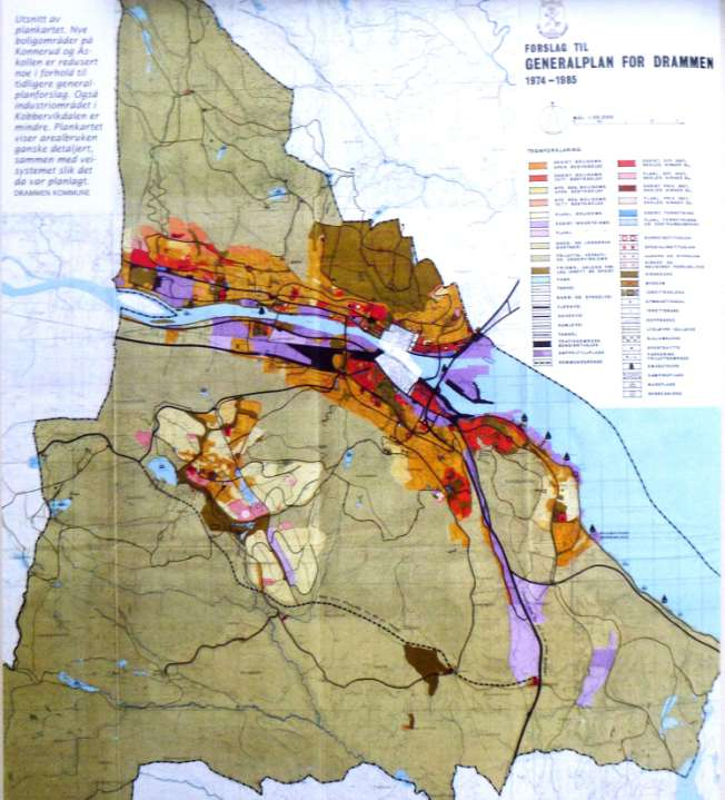 Generalplan 1974-85 Detaljert Beregnet boligbehov: 575 pr år som småhusfelt i tidligere grønt.