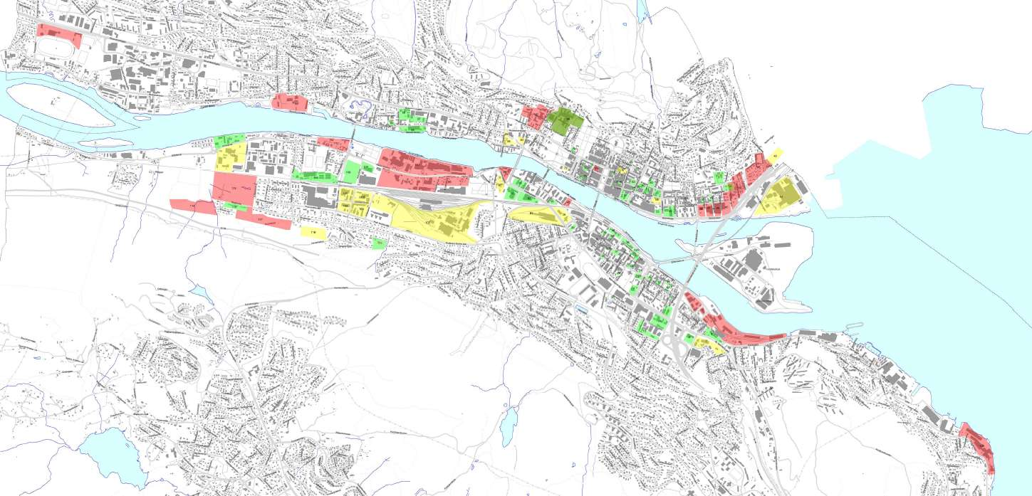 MYE BYGGEMODENT AREAL I DRAMMEN (AVRUNDET TIL NÆRMESTE 1000M2) Tomteareal: Næring (gulvflate m2) Bolig (gulvflate m2) Nå 323.