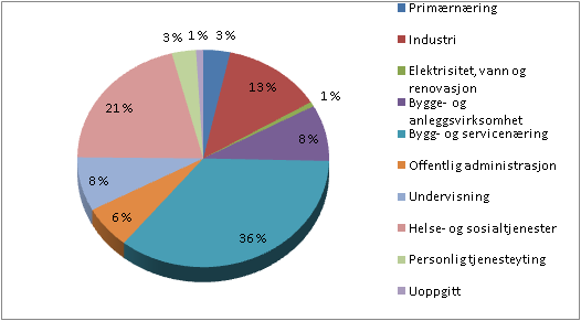 Næringsliv Figur 2.4 Sysselsetting 4. kvartal 2009 I er bygg- og servicenæringen, som inkluderer varehandel og hotell- og restaurantvirksomhet, den største næringen målt etter antall ansatte. Feil!