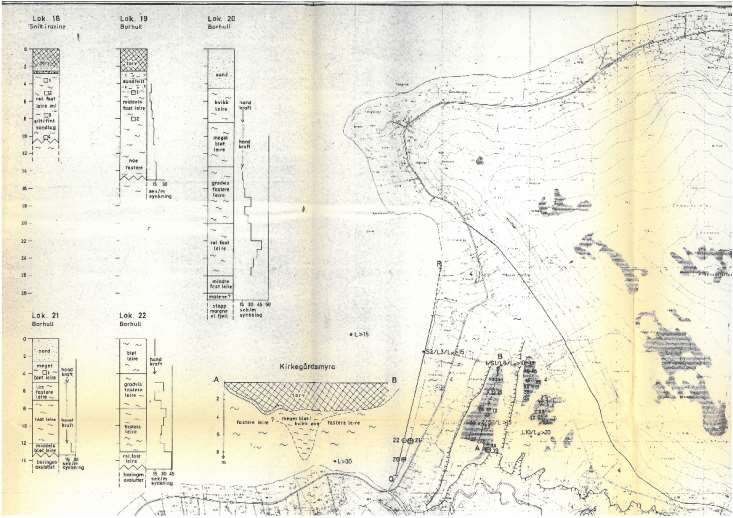 NGU 1974-76 Kvartærgeologiske registreringer utsnitt av deler av kart for Håkvik Eksisterende og tidligere strandsoner Merknader: Kvikk/kvikkaktig leire opptrer i Håkvik i hovedsak langs