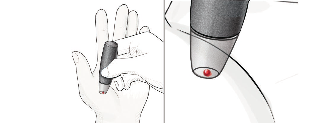 BLODSUKKERMÅLING For måling på alternativt stikkested bruker du det gjennomsiktige munnstykket. CONTOUR NEXT ONE måleren kan brukes for måling på fingertupp eller i håndflate.