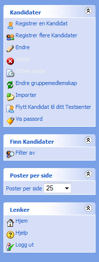Endre Slette Tildele tester Endre gruppemedlemskap Importer Flytt Kandidat til ditt testsenter Her endrer du personalia, gruppemedlemskap og passord. Ikke mulig. Ta kontakt med bat@norsktest.