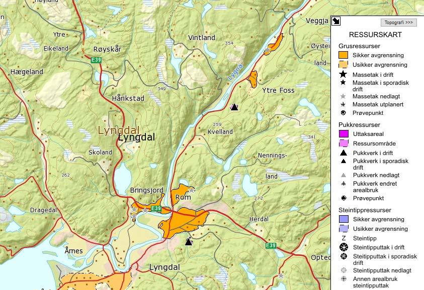 Kommunedelplan E39 Vigeland-Lyngdal vest. Fagrapport ingeniørgeologi 21 Lokaliteter med dypforvitring forekommer også andre steder i området ved Lyngdal, som for eksempel øst for Rom.