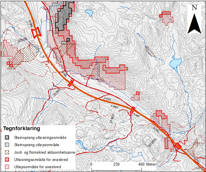 Kommunedelplan E39 Vigeland-Lyngdal vest. Fagrapport ingeniørgeologi 57 Figur 43 Midtre del av dagstrekningen mellom Åmlandstunnelen og Tjomslandtunnelen.