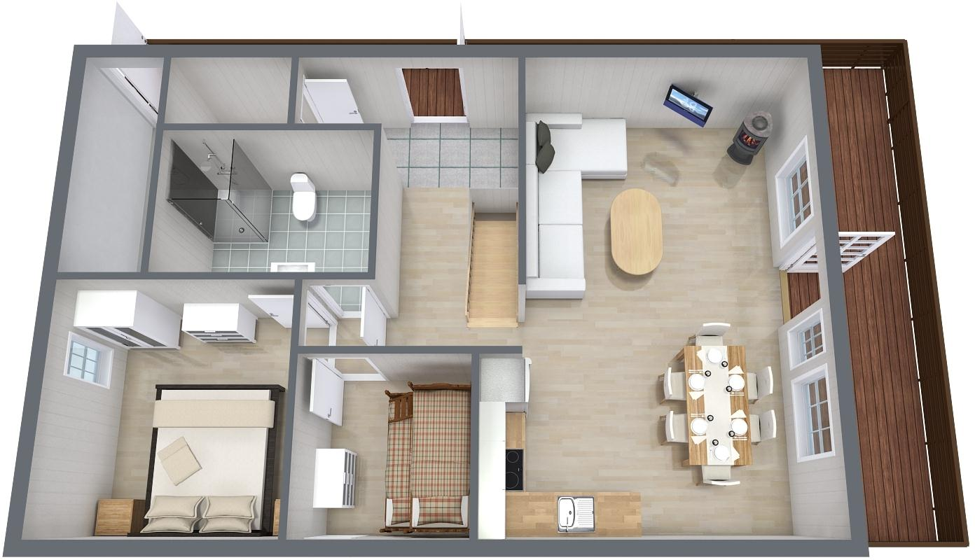 3D PLAN 1 ETG Skiferflis (30cm*60cm) i gang med varme ca 2 kvm.