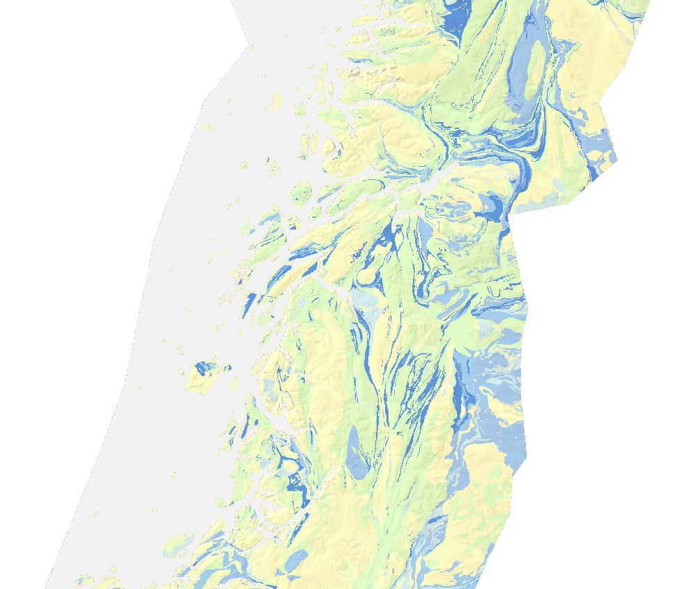 Prognose over kalkinnhold i grunnen, deler av Nordland.