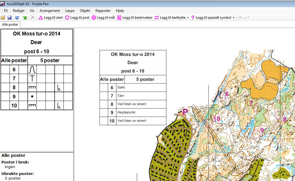 Sist oppdatert: 2014/02/08 10:30 5/6 Purple Pen uten strekklinjer mellom postene. Postene plasseres inn på kartet og gis nummer i samsvar med postens tur-o-postnummer.