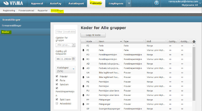 Visma.net Absence 01/17 Absence Administrator Medarbeider hos regnskapsbyrå bør også sette sin bruker med rettigheter til aktuelt selskap i Visma.net, bl.a. Absence Administrator, Time Administrator og Approval Administrator.