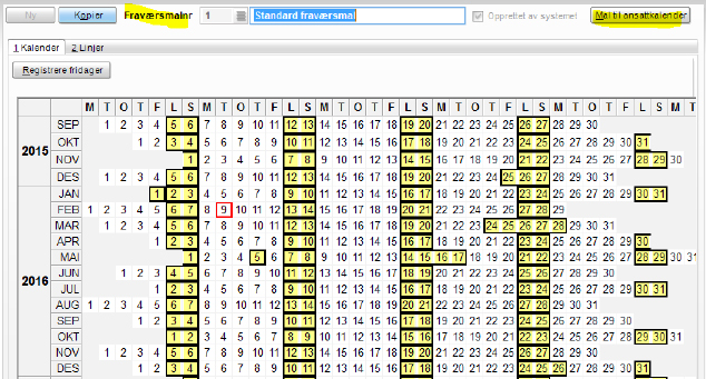 Om du ønsker å praktisere annet enn standard regelverk, angir du det på fraværskoden i Calendar.