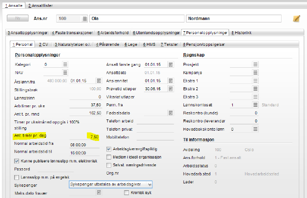 5) Antall timer per dag: Verdien setter antall timer som vises i Calendar (pr person) er basert på hva som