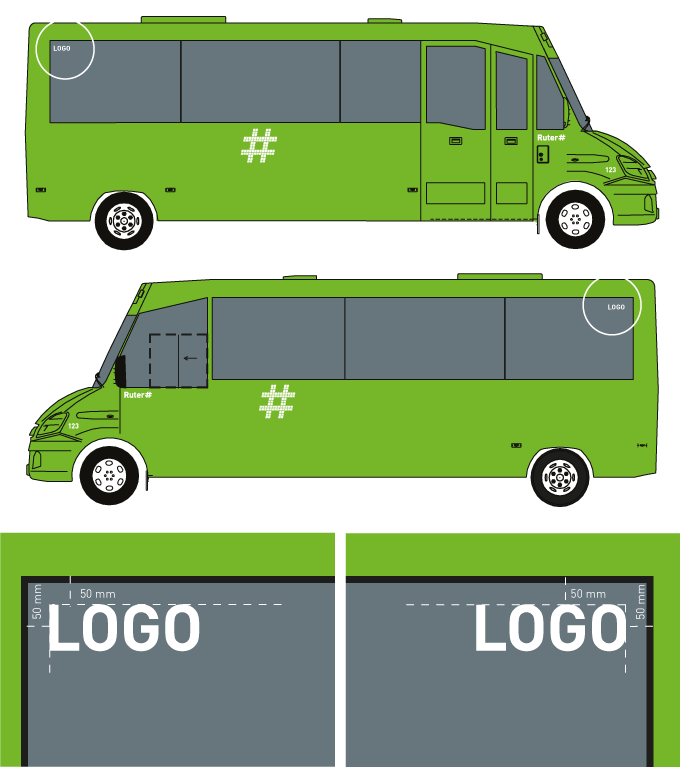 Filmcolor: see original vector files. Lakkfarge for Ruter Service bussene er: BS Linden 4800 12E53.