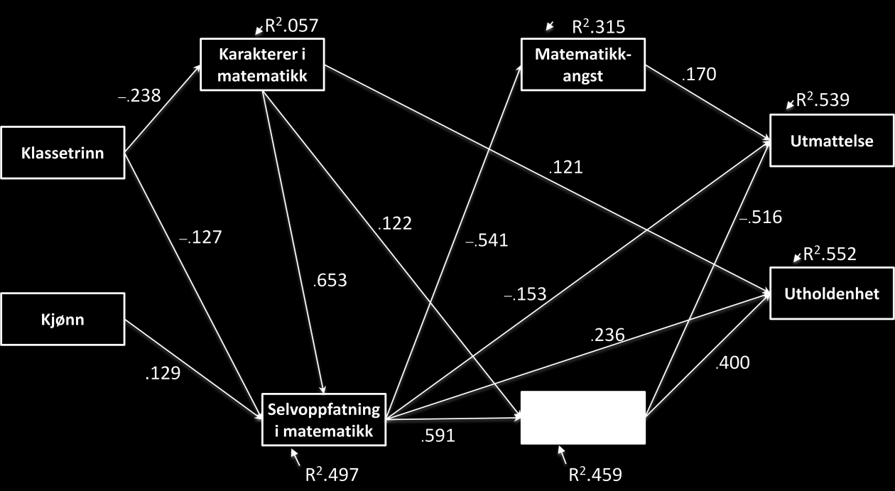 4.4 Resultater fra stianalysen For å undersøke direkte og indirekte sammenhenger mellom variablene i undersøkelsen utførte jeg en stianalyse.