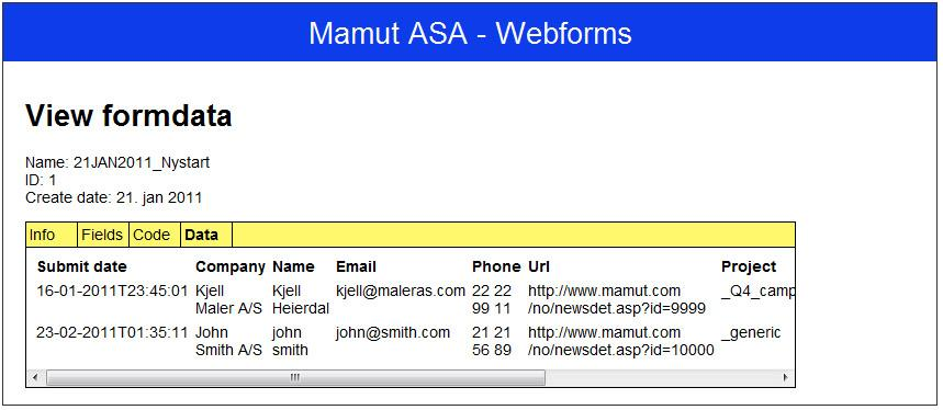 Produktdokumentasjon Mamut Webforms 17 av 48 View formdata Figur 9